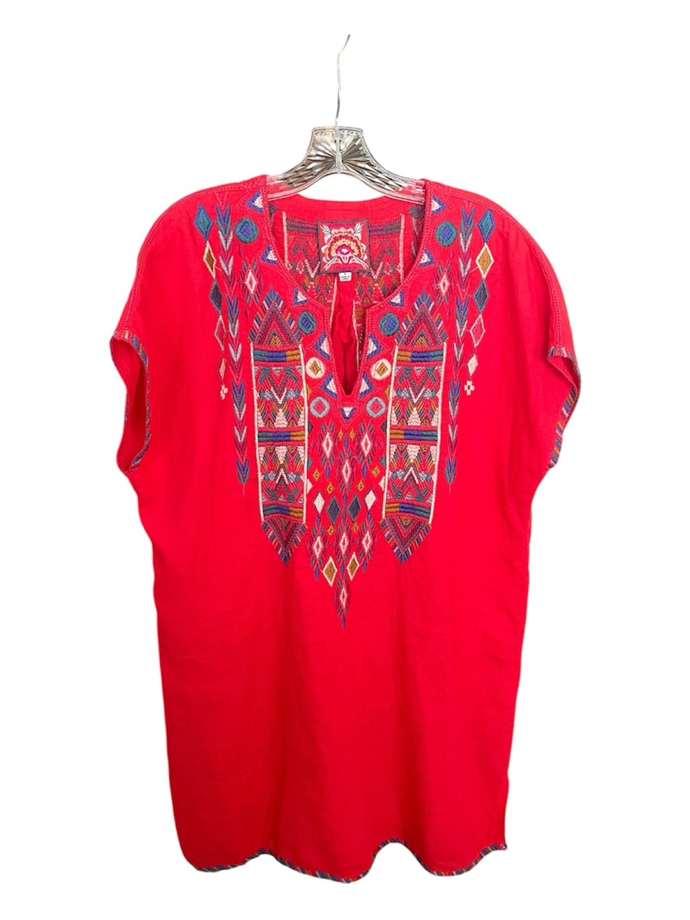 Johnny Was Red Linen Native American Embroidery Tunic Dress Large - Picture 7 of 7